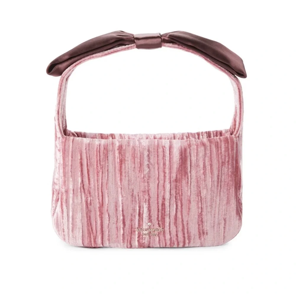 Kate Spade Crushed Velvet‎ Baguette Pomegranate Pink Bow Handbag MSRP $329